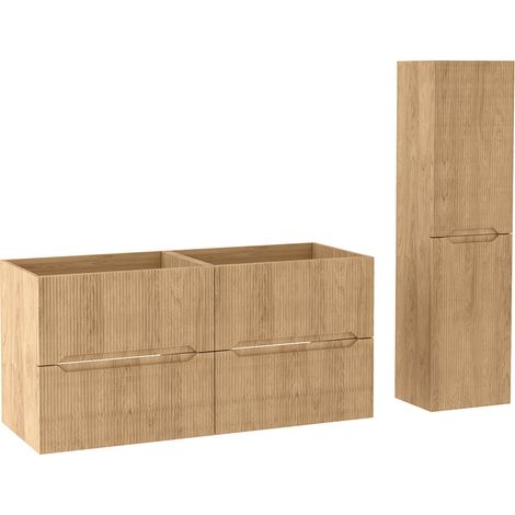 Ensemble double meuble sous vasque L.120 cm avec colonne H.130 cm effet chêne Hikora NOVO Furnidea (1/5)