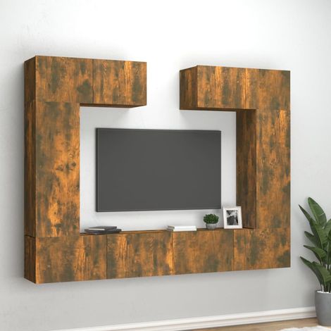 6-tlg. TV-Schrank-Set Räuchereiche Holzwerkstoff