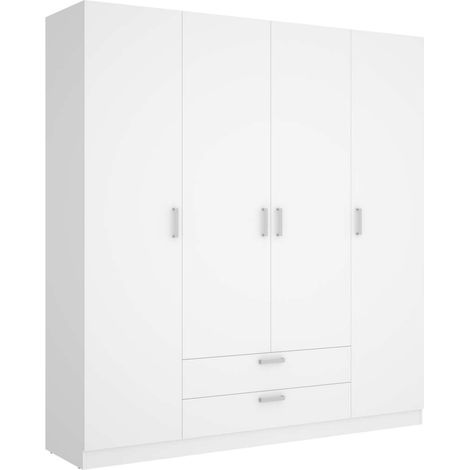 Armario 4 puertas abatibles 2 cajones acabado blanco, 216.5cm(alto) 201cm(ancho) 52cm(fondo) (1/5)
