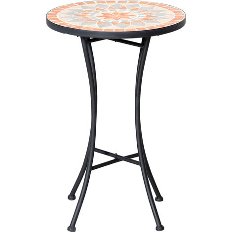 Table d'appoint, table de jardin, Ø35,5 cm, ronde, résistante aux intempéries, style maille, table de balcon à motif mosaïque, table de camping en métal, table basse pour salon, bureau, extérieur, int
