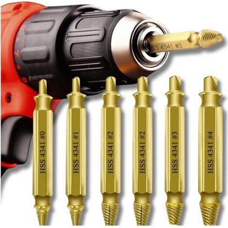 dans 1 coffret d'extracteurs de vis endommagées, acier HSS 4341, 6 tailles, boîte de rangement Étiquette (1/5)