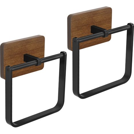 Lot de 2 Anneaux Porte-Serviettes carrés pour Salle de Bain, Support Mural pour Cuisine, Rangement Robuste, Noir et Marron (1/5)
