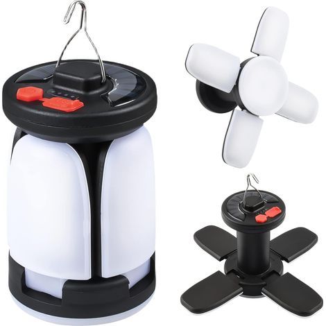 BRAVIX Lampe Camping Solaire Rechargeable, 6 Modes D'éclairage Réglable Portable Lampe 10H+ d'autonomie Lampe Camping USB LED Pliable pour Urgence, Camping, Randonnée, Pêche [Classe énergétique A+++] (1/5)