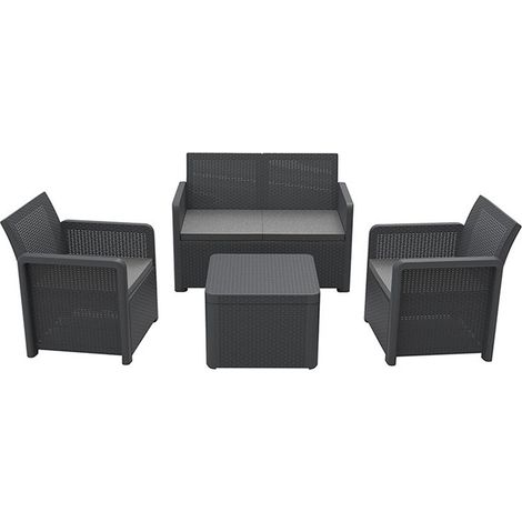 Salon meuble de jardin de 4 personnes coloris gris anthracite ( 2 fauteuils, canapé, table basse ) (1/5)