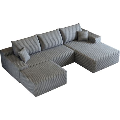 Divano angolare modulare 270 cm grigio in velluto a coste con chaise longue a L (1/5)