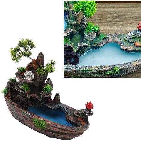 Fontaine décorative de bureau en résine avec cascade, roue à eau et boule roulante - Kit complet (1/4)