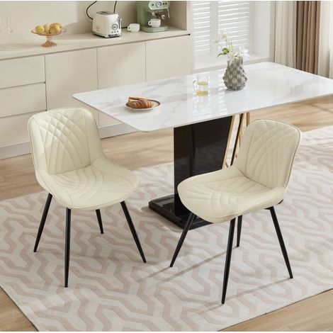 Set 2 sedie da pranzo ergonomiche in PU traforato, con gambe incrociate in metallo - crema (1/5)