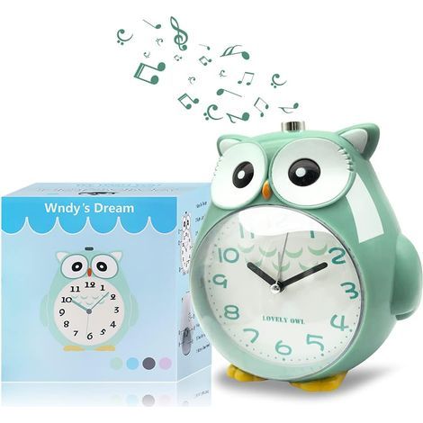 hiboux réveil sans tac pour Enfants silencieuse avec veilleuse et Alarme Forte-vert (1/5)