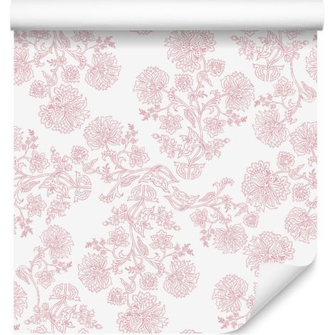 Papier peint Fleurs blanches et corail, formes douces pour le salon et la chambre 50x1000 cm (1/5)