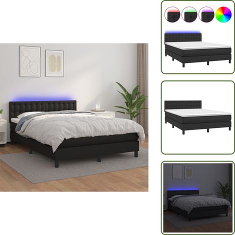Sommier à lattes de lit avec matelas et LED Noir 140x190cm - Lit Plateforme - Lit Design - Lit Moderne - Lit Capitonné - Lit Avec Rangement (1/5)