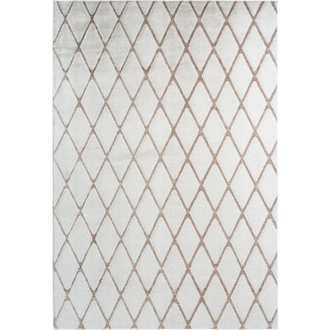 Tapis Shaggy Géométrique "Vivica" Blanc & Taupe 80 x 150 cm (1/4)