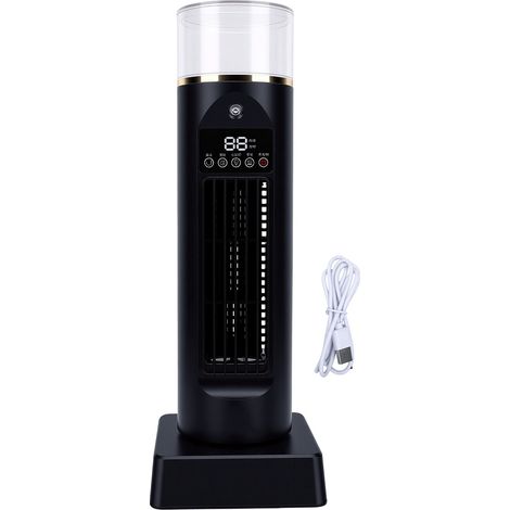 Ventilateur tour noir sans pales, 100 ml, contrôle tactile, humidification de l'air, minuterie, port USB. (1/5)
