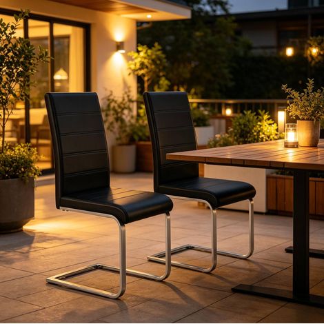 Sillas de comedor 2 unidades, sillas cantilever con respaldo alto, PU y metal, negro HAVRYA (1/5)