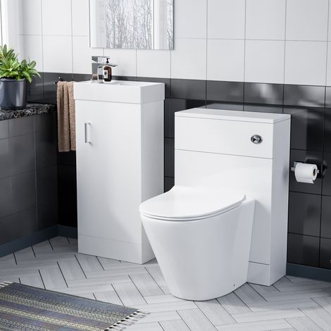 Nanuya 400mm White Floorstanding Basin Vanity & Concealed Cistern WC Toilet Pan (1/5)