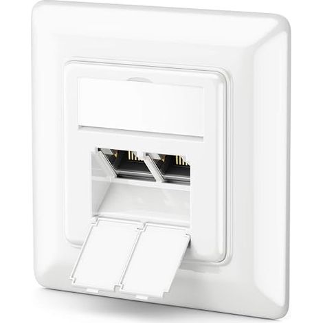 CAT6a Network Socket 2 x RJ45 Female Shielded Recessed Mounting 10 Gbit Ethernet Network Box LAN Cable Patch Cable Network Installation Cable White (1/5)