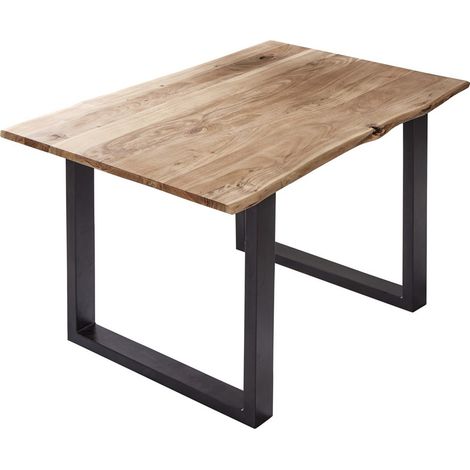 Esstisch Baumkante massiv Akazie naturfarben 100 x 70 cm schwarz U-Gestell BILLY (1/5)