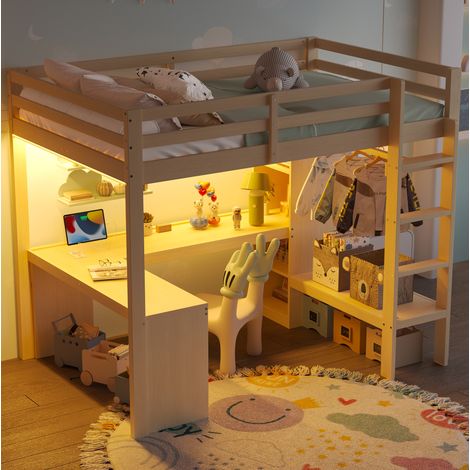 lit chambre adulte rangement 140x200 bois naturel clair HAVRYA (1/5)