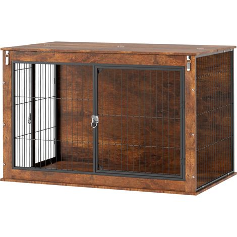 Dog Crate Furniture  Openable Top, Two Doors, for Extra Large Dogs, Rustic Brown (1/5)