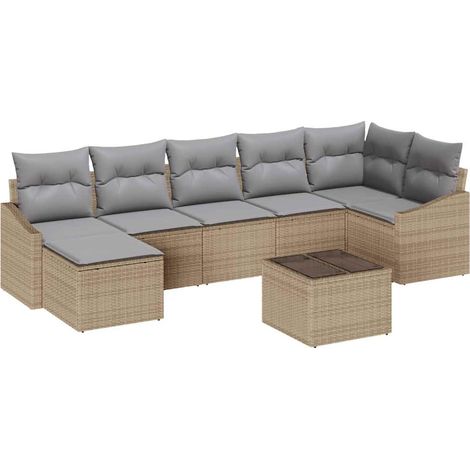 Maison Exclusive - Sofa Set mit Kissen 8 pcs Beige Poly Rattan