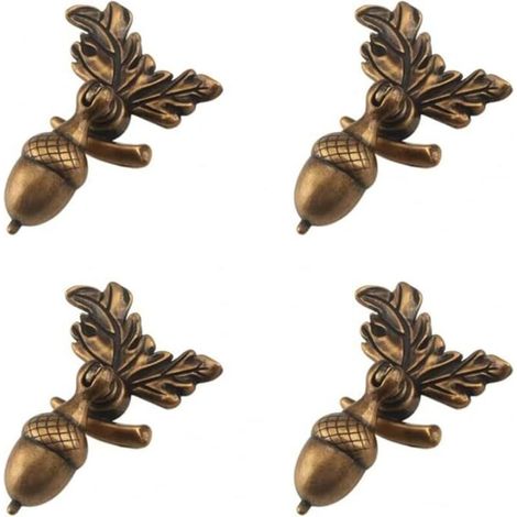 Lot de 4 poignées d'armoire et de tiroir en forme de gland - En métal - Style antique - Pour porte d'armoire, meubles - Décoration - Café (1/5)