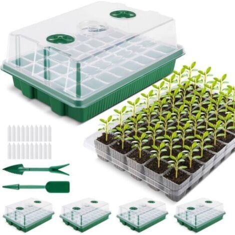 Mini Serre pour Plantes, XL Intérieure Plateau Semis avec couvercles rehaussés, 38x24x12 CM Bac à semis Pépinière Boîte de Culture Durables, 4 Pièces 160 Cellules, Vert (1/5)