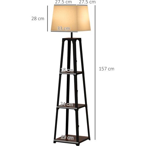 Lampadaire à 3 niveaux en métal et MDF avec abat-jour en tissu, Ø42 x 166 cm, noir et beige (1/5)