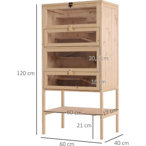 Cage en bois pour hamsters. souris. petits animaux et rongeurs. type maison/clapier avec toit à charnières. 5 étages. 10 plateformes et 3 échelles. 60 x 40 x 120 cm (1/5)