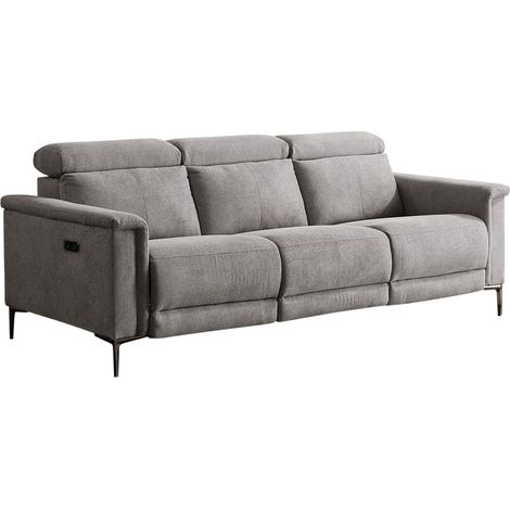 Lund-Canapé 3 places avec 2 fauteuils inclinables électriques en tissu gris clair (1/5)