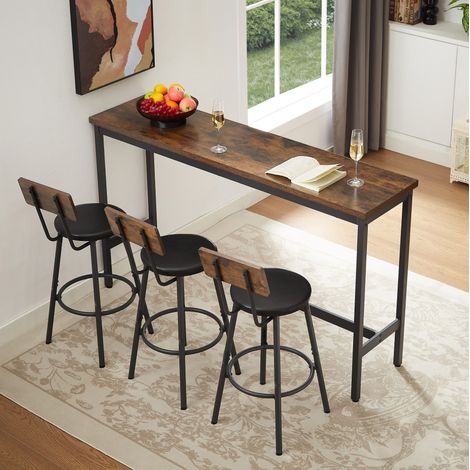 Bartisch-Set 160 cm mit 3 gepolsterten PU-Barhockern, Industrial-Stil, Rustikales Braun/Schwarz (1/5)