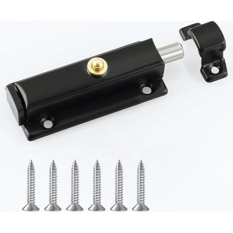 Verrou Porte Interieure, 8.3 CM, Serrure de Porte avec Bouton à Ressort, Serrure de Porte Automatique pour Portes de Sécurité, Meubles, Armoires, Noir (1/5)