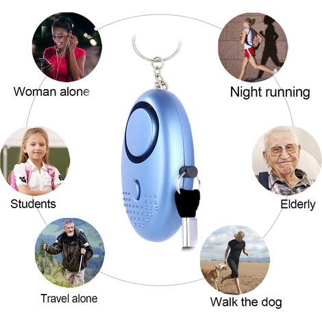 Lot de 5 alarmes porte-clés d'autodéfense d'urgence 140 dB avec lumière LED pour femmes, enfants et personnes âgées (1/5)