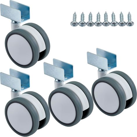 SOTECH 4er Set Möbelrolle Hamm Ø 63 mm Höhe 74,5 mm, weiß/grau, 35Kg Tragkraft, U-Profil für 19 mm Wandstärke, ohne Bremse, Rolle Bremsrolle inkl. Befestigungsschrauben (1/5)