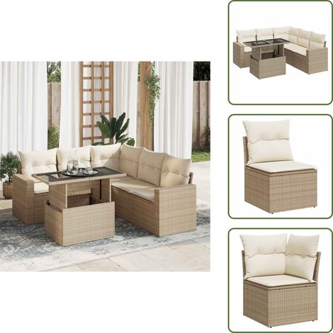 6-tlg. Garten-Sofagarnitur mit Kissen Beige Poly Rattan - Gartensofa Set - Garten Sofa Set - Outdoor Sofa Set - Garten Sofagarnitur (1/5)