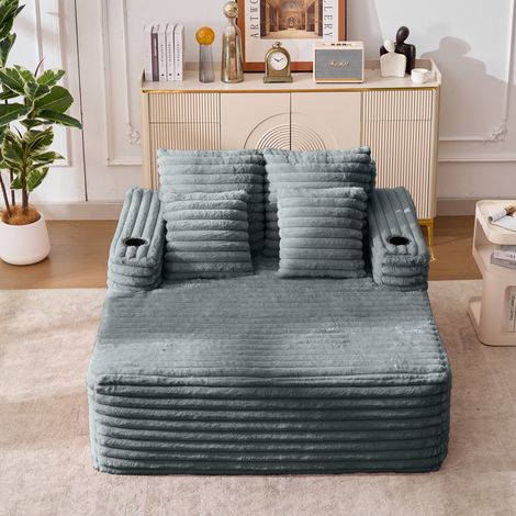 Lit de jour surdimensionné, canapé-lit en fausse fourrure avec porte-gobelet, fauteuil ultra-doux, aucun assemblage requis (1/5)