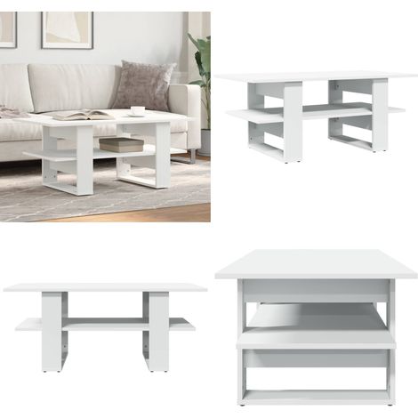 Table basse blanc 102x55x42 cm bois d'ingénierie - Table Basse Blanche - Meuble Salle Séjour - Table D'appoint - Table Côté Canapé - Rangement Pratique - Home & Living (1/5)
