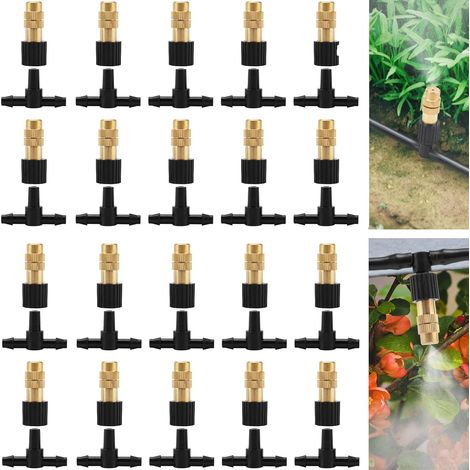 Ensemble de 20 buses de pulvérisation en T avec raccord goutte à goutte, adaptées aux tuyaux d'irrigation goutte à goutte de 1/4 pouce. (1/5)