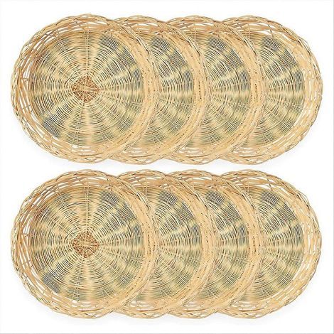 Set mit 8 handgewebten Bambus-Tellerhaltern, 25 cm, wiederverwendbar. (1/5)