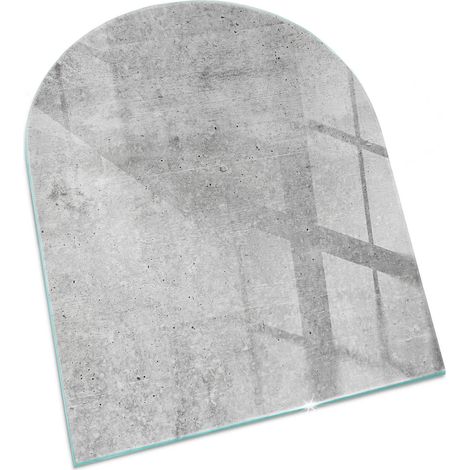 Plaque Rectangulaire de Verre pour Cheminée Revêtement de Sol Plancher de Pare-feu Protection Contre Etincelles Texture béton brut 80x70 cm (1/5)