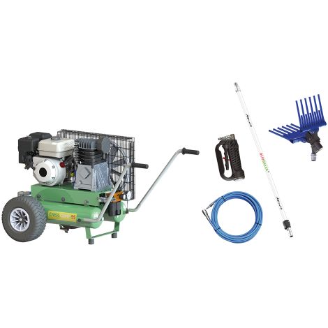 Kit motocompressore Enercomp 1 compressore carrellato a benzina Hp 4,8 1 abbacchiatore pneumatico 1 tubo poliuretano 1 asta telescopica e 1 impugnatura