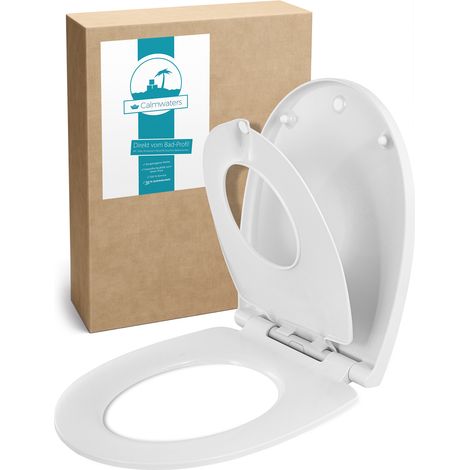 Calmwaters® Familien WC-Sitz, Toilettendeckel mit integriertem Kindersitz, einzeln lösbar, Absenkautomatik, 2 Montage-Optionen von oben, abnehmbar, antibakteriell, ovale Klobrille Weiß (1/5)