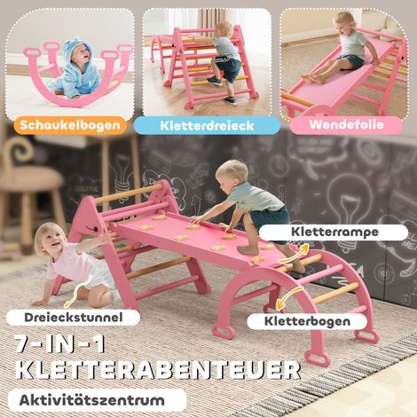 Triangle d'escalade évolutif 7 en 1 pliable avec toboggan et arche, structure d'intérieur pour enfants. (1/4)