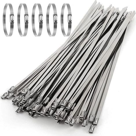 Edelstahl-Schlauchschelle, 100 Stück, 500 x 7,9 mm, Edelstahl-Kabelbinder, Stahlkabelbinder, Metall-Schlauchschelle für Abgaswicklung, gebündelte Kabel, Zäune pflegen