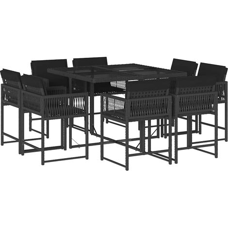 Maison Exclusive - 9-tlg. Garten-Essgruppe mit Kissen Schwarz Pol