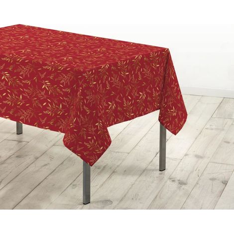 Nappe rectangulaire 140x240 imprimé métallisé rouge et or (1/4)
