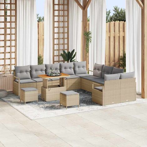 Gartensofa-set mit Kissen 13 pcs Beige Poly-Rattan (1/5)