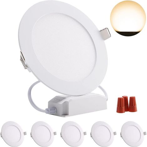 Lot de 5 12W Panneau LED dimmable rond, spot led Encastrables blanc chaud 3000k Encastrable plafond Downlight, Extrêmement plat,pilote inclus,960Lumen Remplacer Halogène 100W (1/5)
