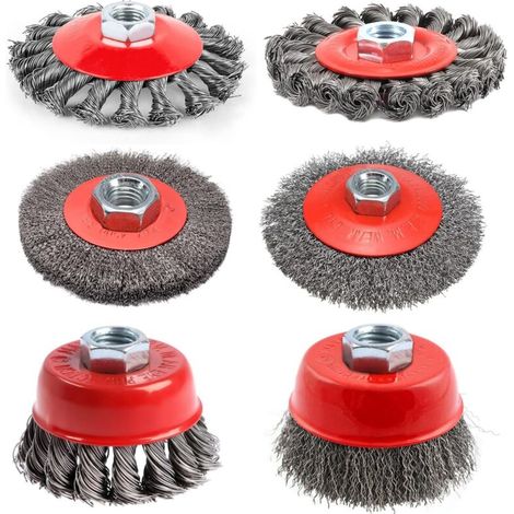Set mit 6 M14-Drahtbürsten für Bohrmaschine/Schleifmaschine, 75 mm/100 mm Durchmesser, für Holz und Metall, zum Entfernen von Rost und Farbe (1/4)