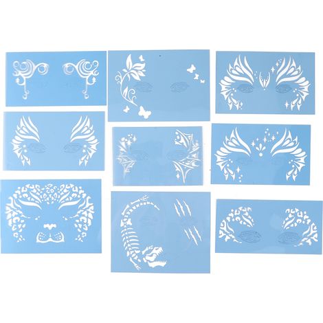 Kit de 9 pochoirs à peinture visage lavables, idéal pour Halloween, fêtes et cosplay - Modèles réutilisables (1/5)