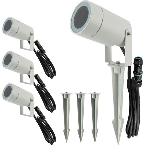 Spots extérieurs design avec piquet X4 - Pour Ampoule LED GU10 - Étanche IP65 - Orientables - Fixations discrètes - Gris (1/5)