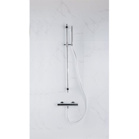 Fortifura Calvi Ensemble de douche barre curseur avec douchette stick, flexible lisse et robinet de douche Chrome (1/5)